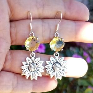 Sterling Silver Sunflower Earrings, Citrine Sunflower Earrings Citrine Earrings